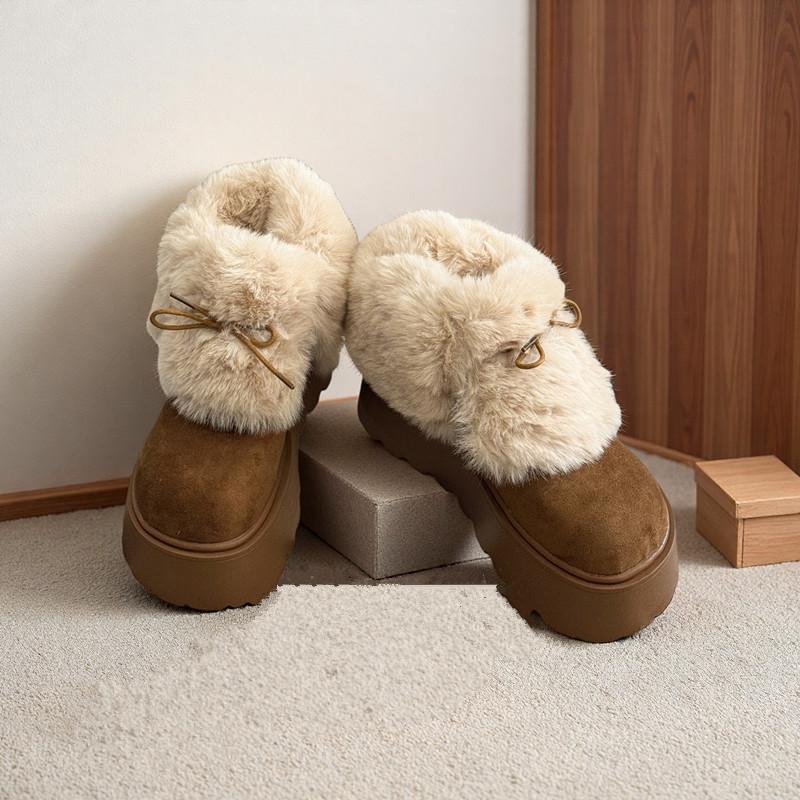 Зимние массивные женские меховые сноубутсы на толстой подошве, лаконичные туфли с увеличением роста, женские уличные теплые хлопковые короткие ботильоны