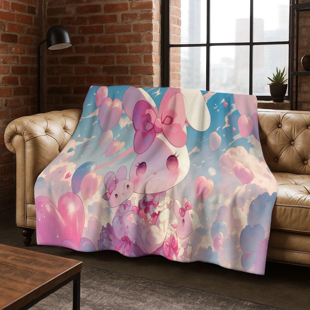 26 Style Cute My Melody Sanrio Flannel Blanket,Warm and Cozy Soft Throw Blanket for Home Bedroom Bed Sofa Travel Cover Kid Gift