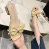 French Sandals 2024 New Women's Fashion Trend Medium Heel Thick Heel Half Drag Bow One Word Drag Outer Wear Square Head
