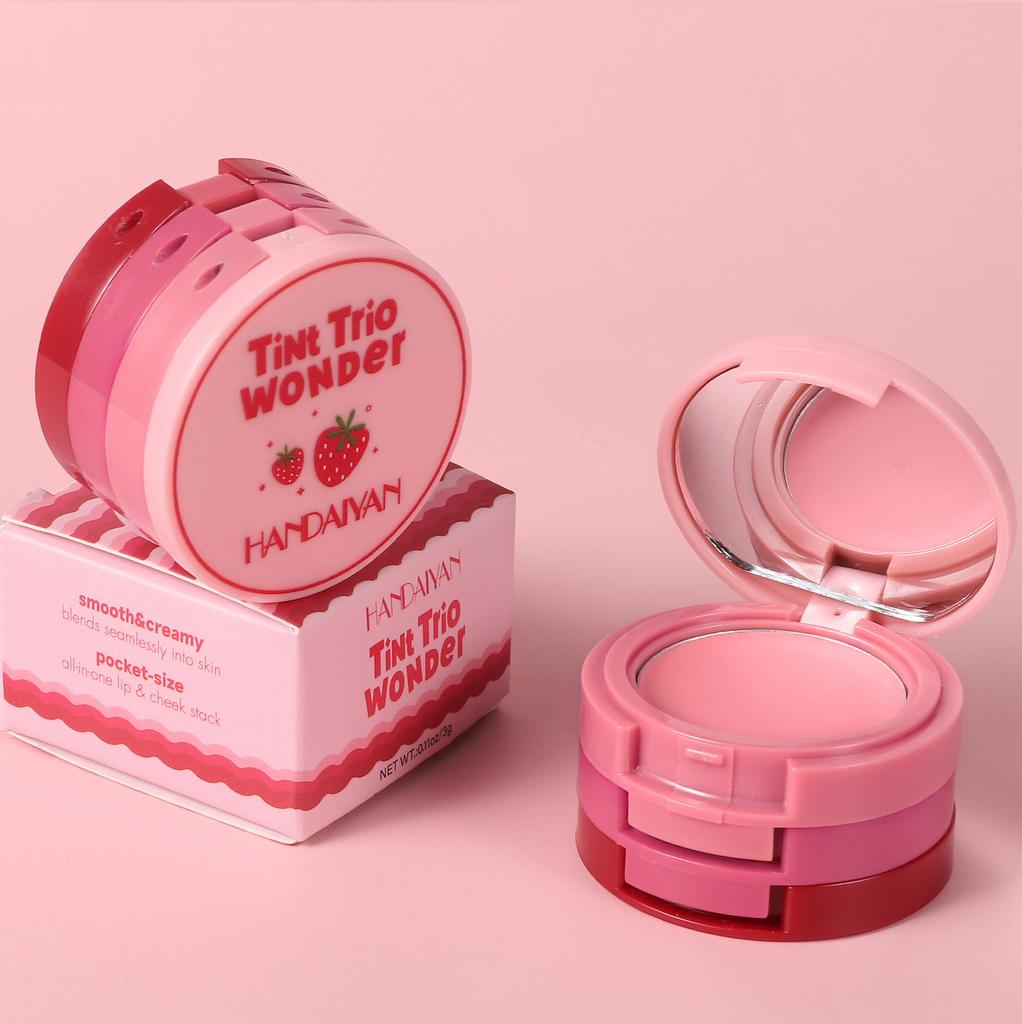 Трехцветная универсальная палитра румян, сексуальная осветляющая матовая грязевая помада для губ, водостойкая румяна, кремовая палитра румян для макияжа