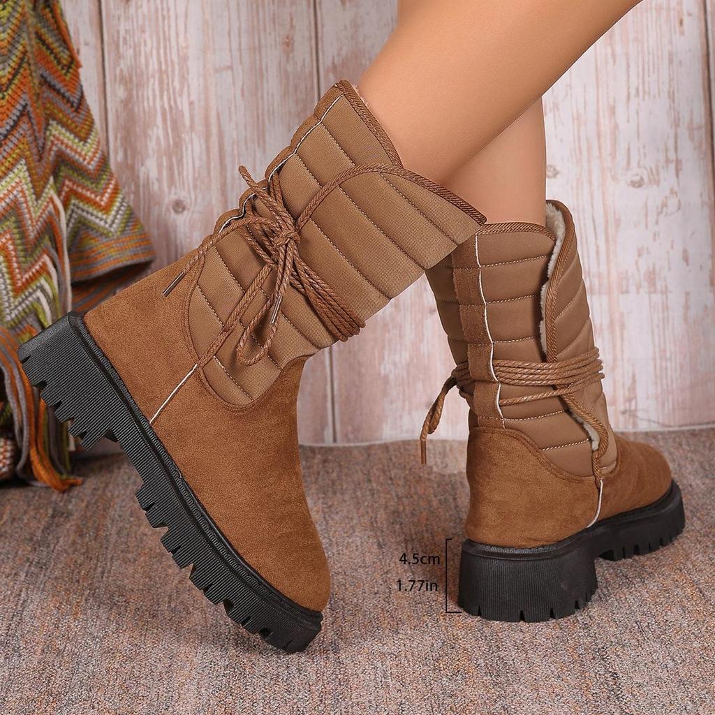 Large Size Casual Middle Tube Square Bottomed Snow Boots Autumn Winter Fur Fleece Suede Martin Boots Cotton Shoes 35-43