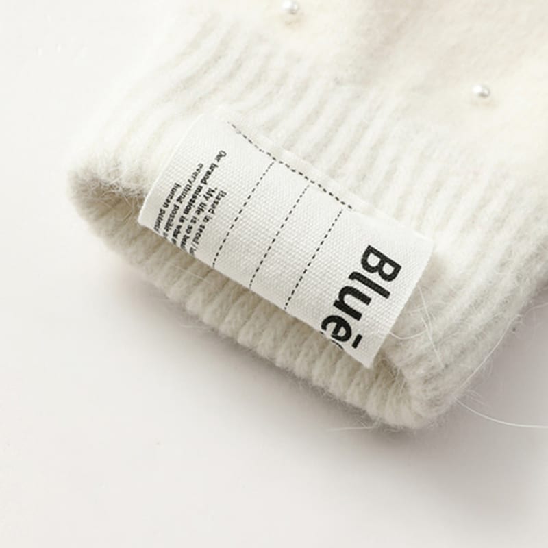 СИНИЙ ПОДСОЛНУХ Вязаные перчатки из ангоры - Слоновая кость