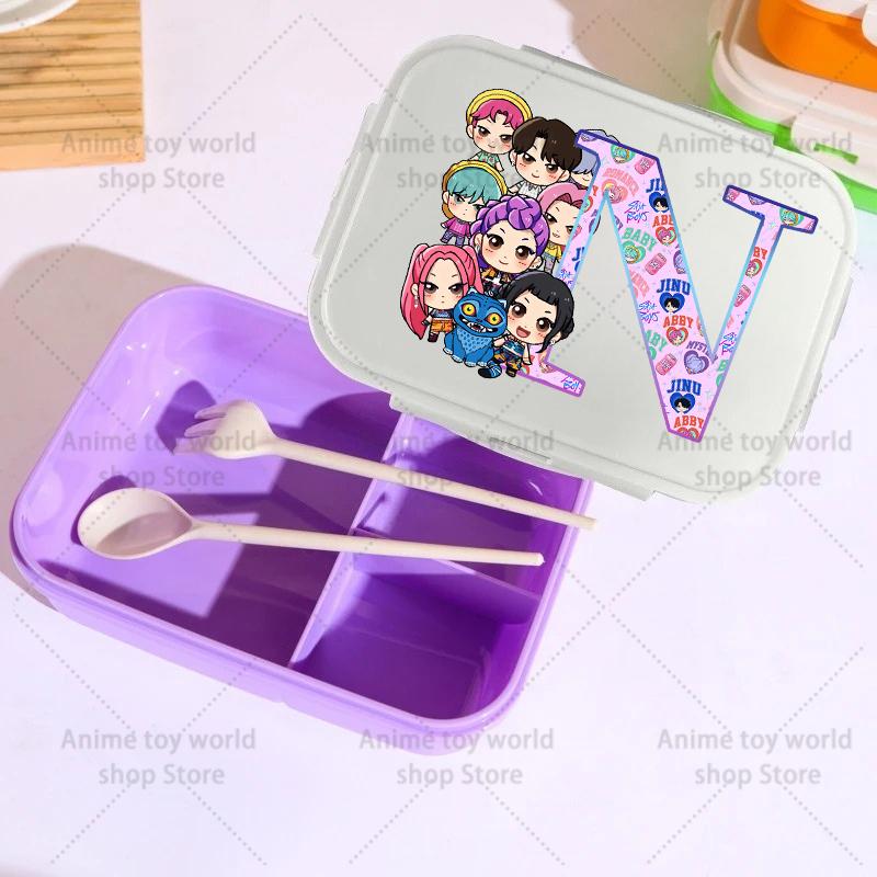 26letters KPop Demon Hunters Lunch Box Girl Boy Portable Bento Boxs Student Hermetic Food Crisper Single Layer Capacity Kid Gift
