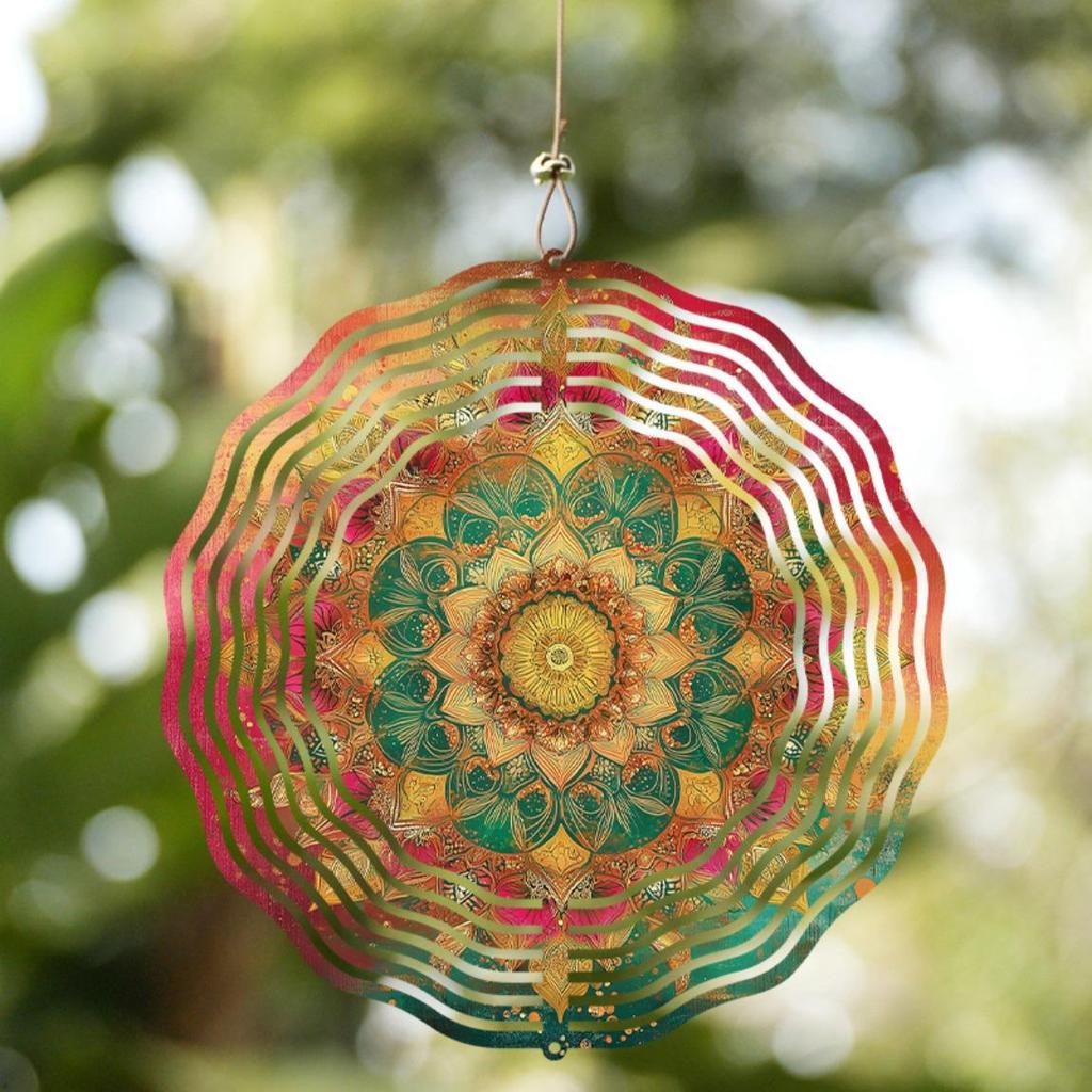 360 Degree Swivel Hook 10 Inch Hanging Wind Spinner Vibrant Metal Art Design for Garden Lawn Balcony All Season Outdoor Decoration Weather