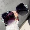 Vintage Rimless Rhinestone Sunglasses Women Fashion Gradient Lens Sun Glasses Men Shades for Female