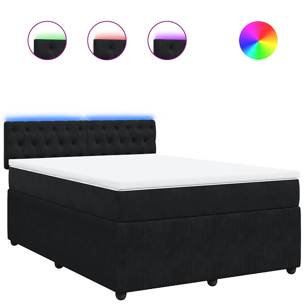 Box Spring Bed with Mattress Black 160 x 200 cm Velvet