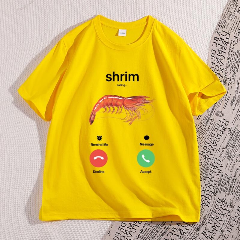 Shrim Is Calling Meme TShirt Funny Misspelled Shrimp Calling Joke T Shirt for Unisex Women Humor Short Sleeve Male Tops Clothes