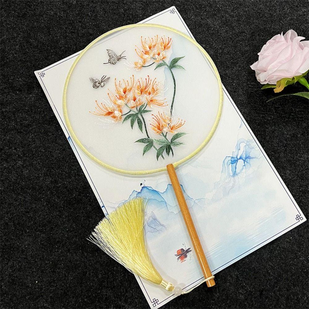Ручной веер в китайском стиле с подвеской из шелка, винтажный вышитый веер, домашний декор