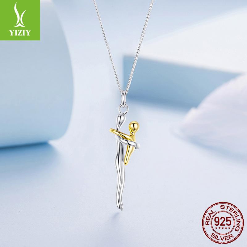 S925 Sterling Silver Mother And Child Hug Necklace Warm And Loving Mother'S Day Necklace Collarbone Chain