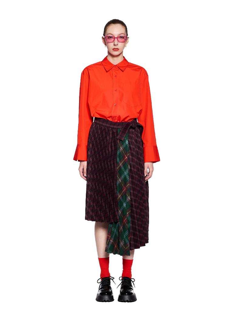 Greedius Mix Check Pleated Skirt