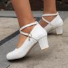 Q/Women's High Heel Single Shoes Spring/Summer New Style Elegant and Simple Solid Color Thick Heel Large Low Top Shoes