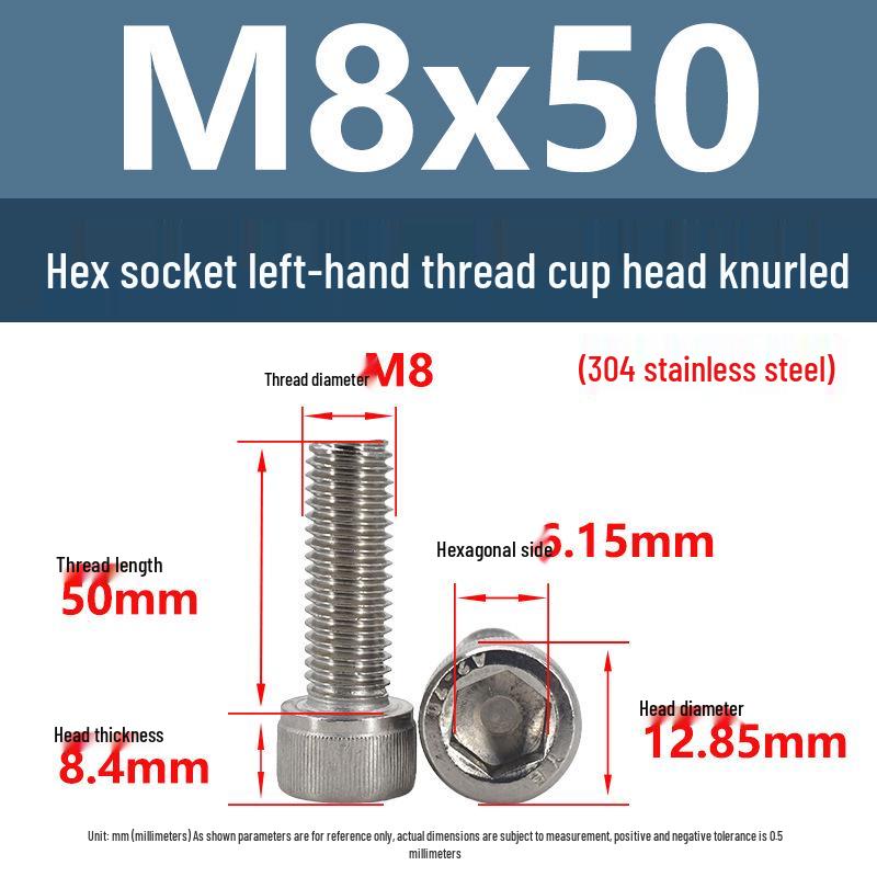 Yigu Yigu 304 Stainless Steel Reverse Thread Knurled Hex Socket Cup Head M6-M12 Screws