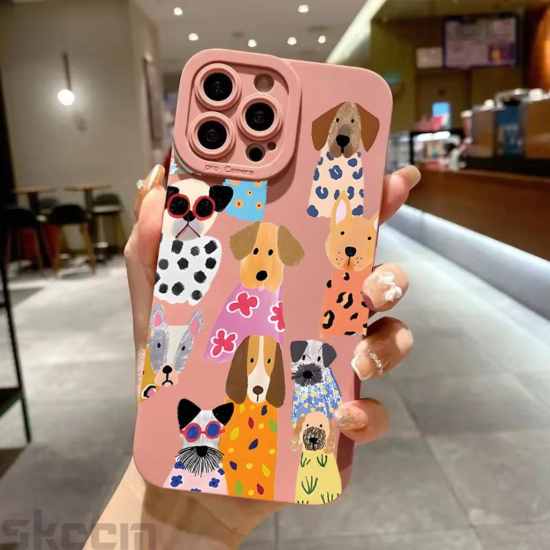 Забавный цветной дизайн с рисунком собаки Чехол для телефона Для iPhone 17 16 15 14 Pro Max 12 11 13 Mini 17 Air XS X XR 7 8 Plus 16e Мягкий чехол