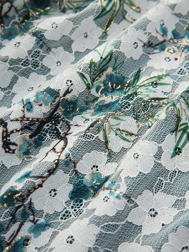 Rosegal Plus Size Plum Bossom Flowers Кружева Горячее тиснение Ребристый Текстурированный Лоскутный Твист 2 В 1 Топ