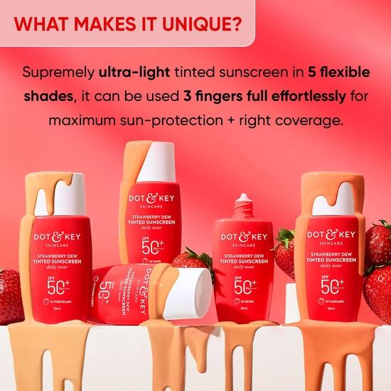 Dot & Key Strawberry Dew тонированный солнцезащитный крем SPF 50+ Pa++++ - 01 Porcelain | Защита от UA/UB | Широкий спектр, вода | 50 мл