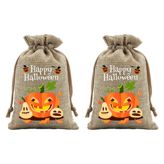 Стильные ручной работы Party Bags 2 шт. Хэллоуин Тыква на завязках для конфет и угощений, Ретро джутовые фестивальные сумки, Мешки для угощений на Хэллоуин, Портативные Goodie