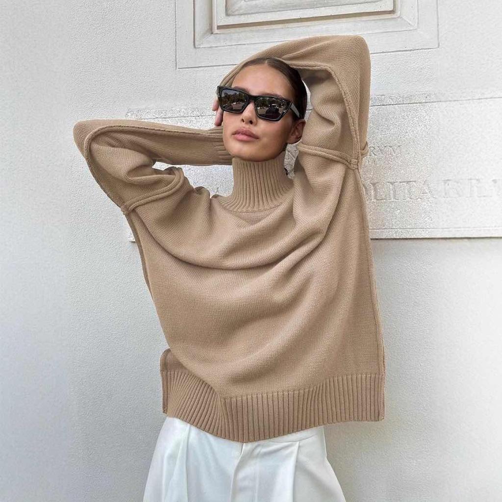 Autumn Winter Women's Solid Color Knitted Turtleneck Sweater Female Warm FashionThick Loose Casual Pullovers