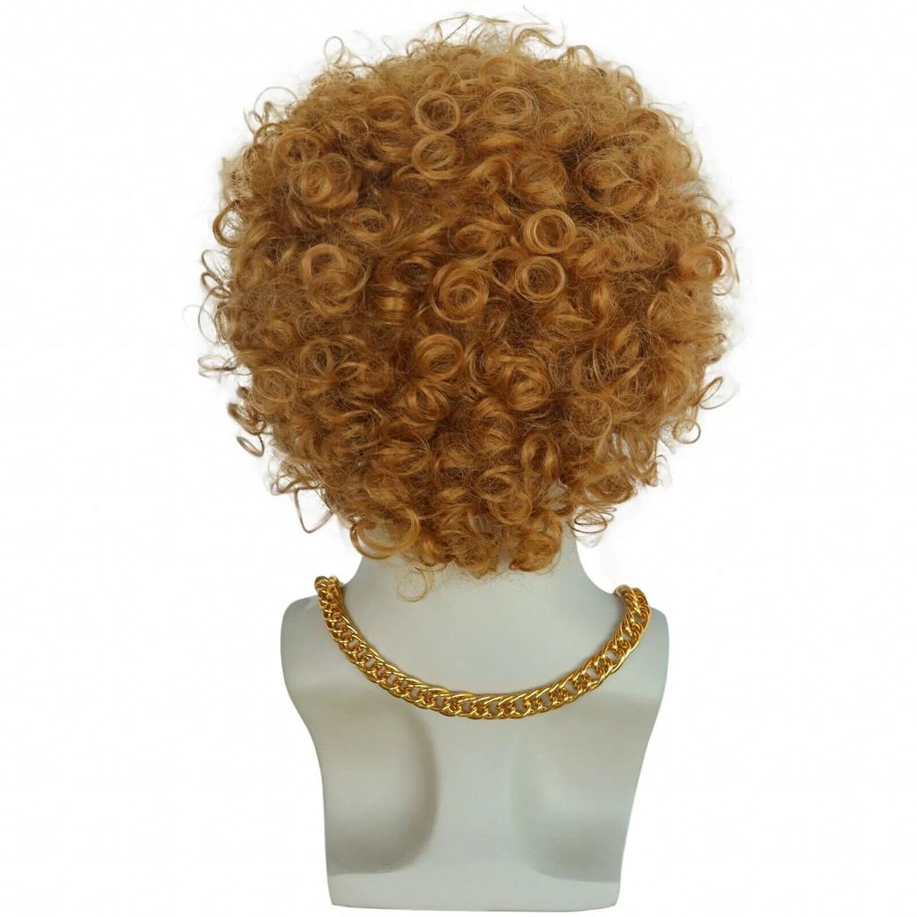 1 ожерелье + 1 очки + 1 шапочка для парика + 1 борода + синтетические короткие афро вьющиеся черные коричневые 80-е 70-е годы диско-рок мужской парик для косплея на Хэллоуин