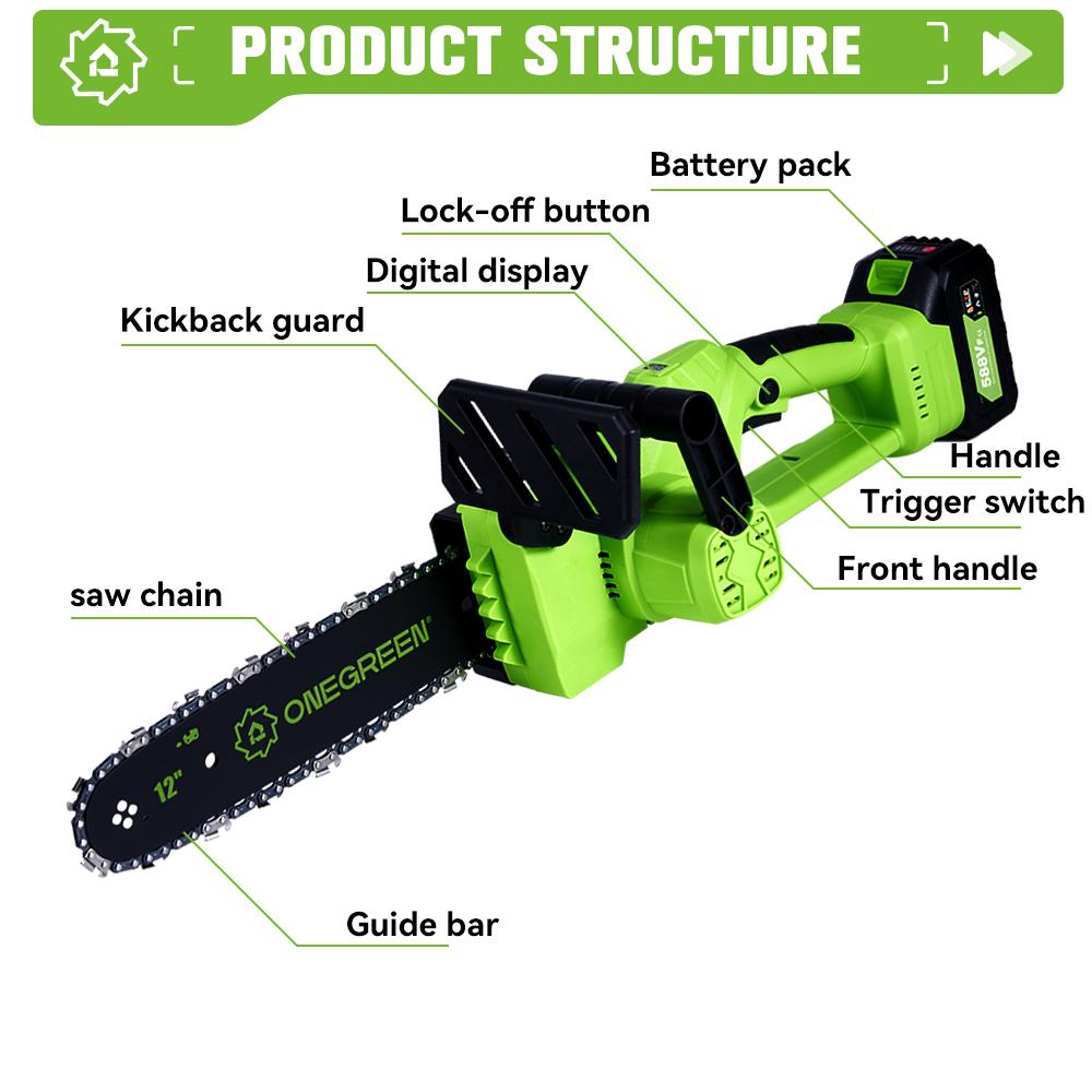 ONEGREEN 6000 Вт 12 дюймов бесщеточная электрическая цепная пила аккумуляторная пила садовый деревообрабатывающий электроинструмент для Makita 18 В аккумулятор