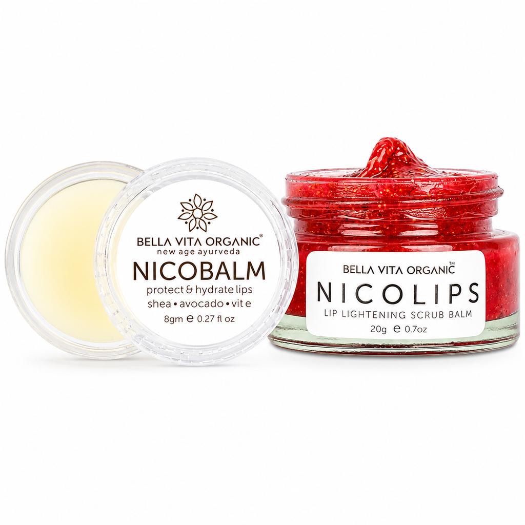 NicoLips Lip Scrub & NicoBalm Lip Balm Combo For Dry, Chapped & Dark Lips