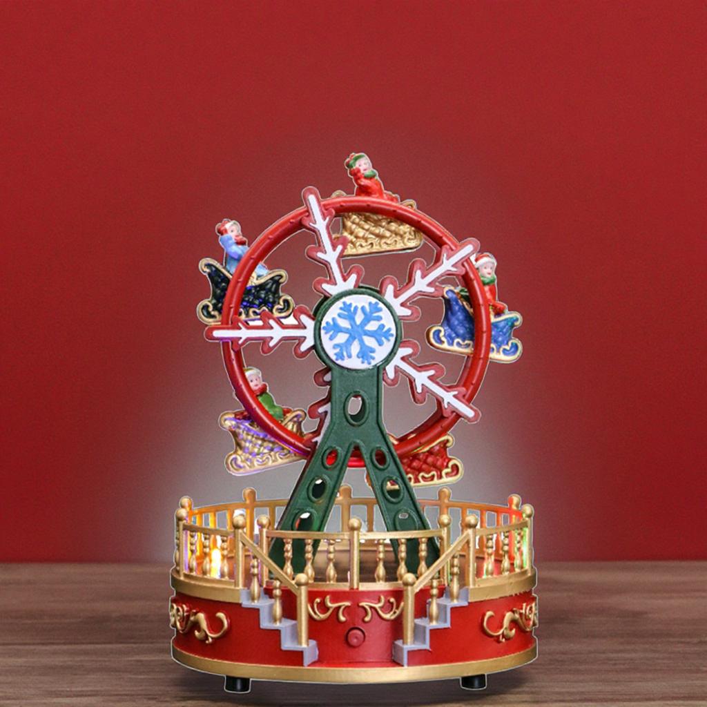 New Hot Sale Music Box Movement Christmas Ferris Wheel with Figurines Colorful Lights Indoor Christmas Decorations