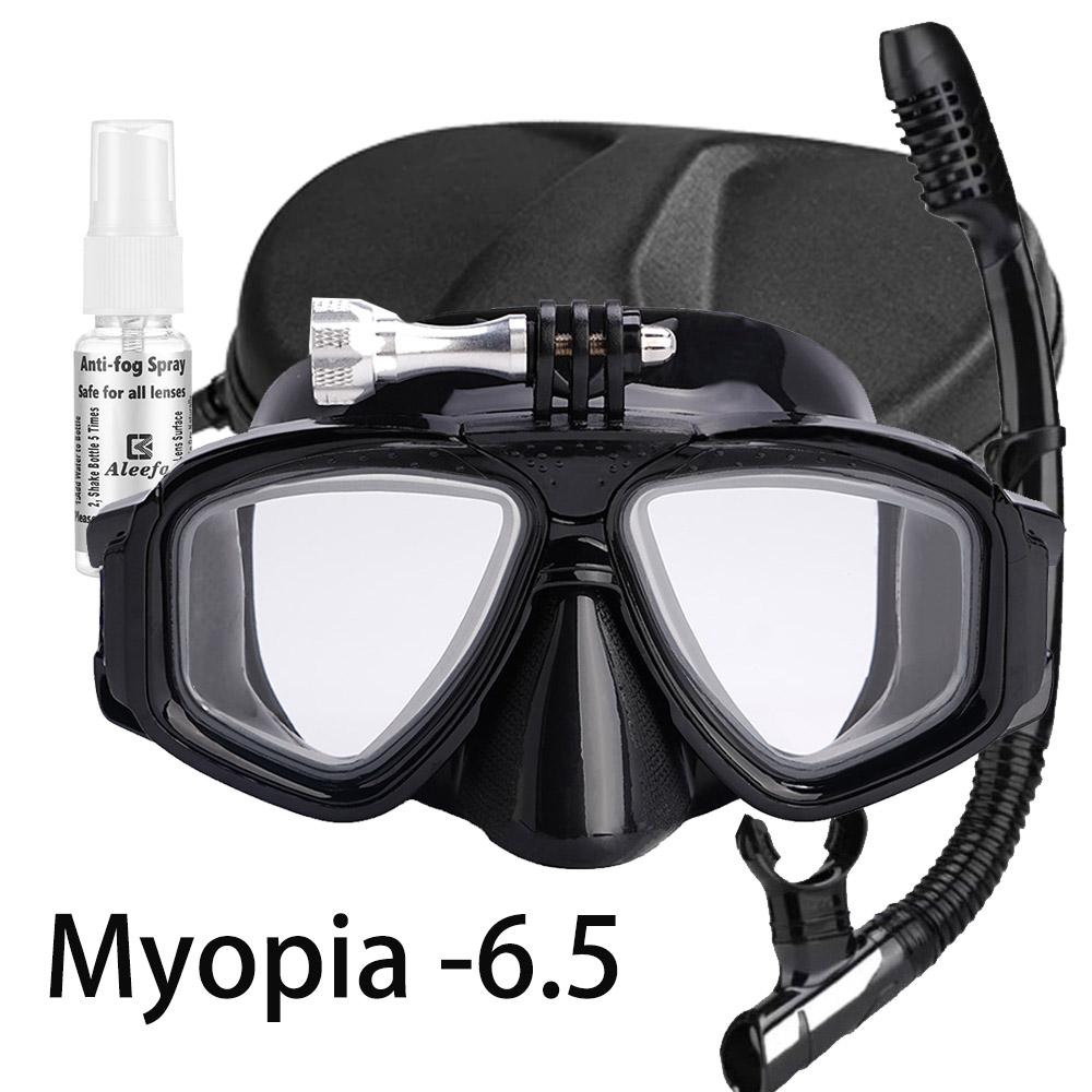 Scuba Myopia Diving Mask Set with Camera mount Tempered Lens Dive Swimming Glasses,Elastic elastic band,Gift Box
