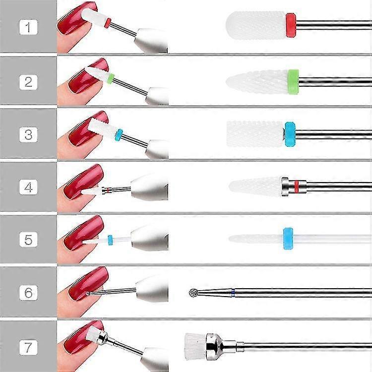 7pcs Ceramic Nail Drill Bits Set 2.35mm Acrylic Nail File Drill Bit For Manicure Pedicure Cuticle Gel Nail Polishing