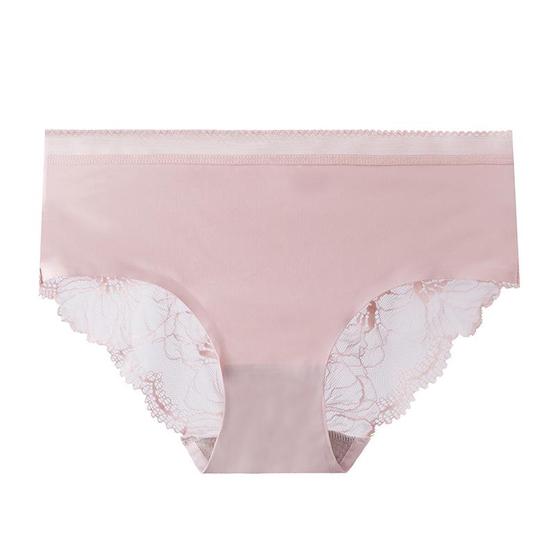 Ice Silk Seamless Lace Panties - Women's Mid-Waist All-Cotton Antibacterial Crotch, Breathable Summer Shorts