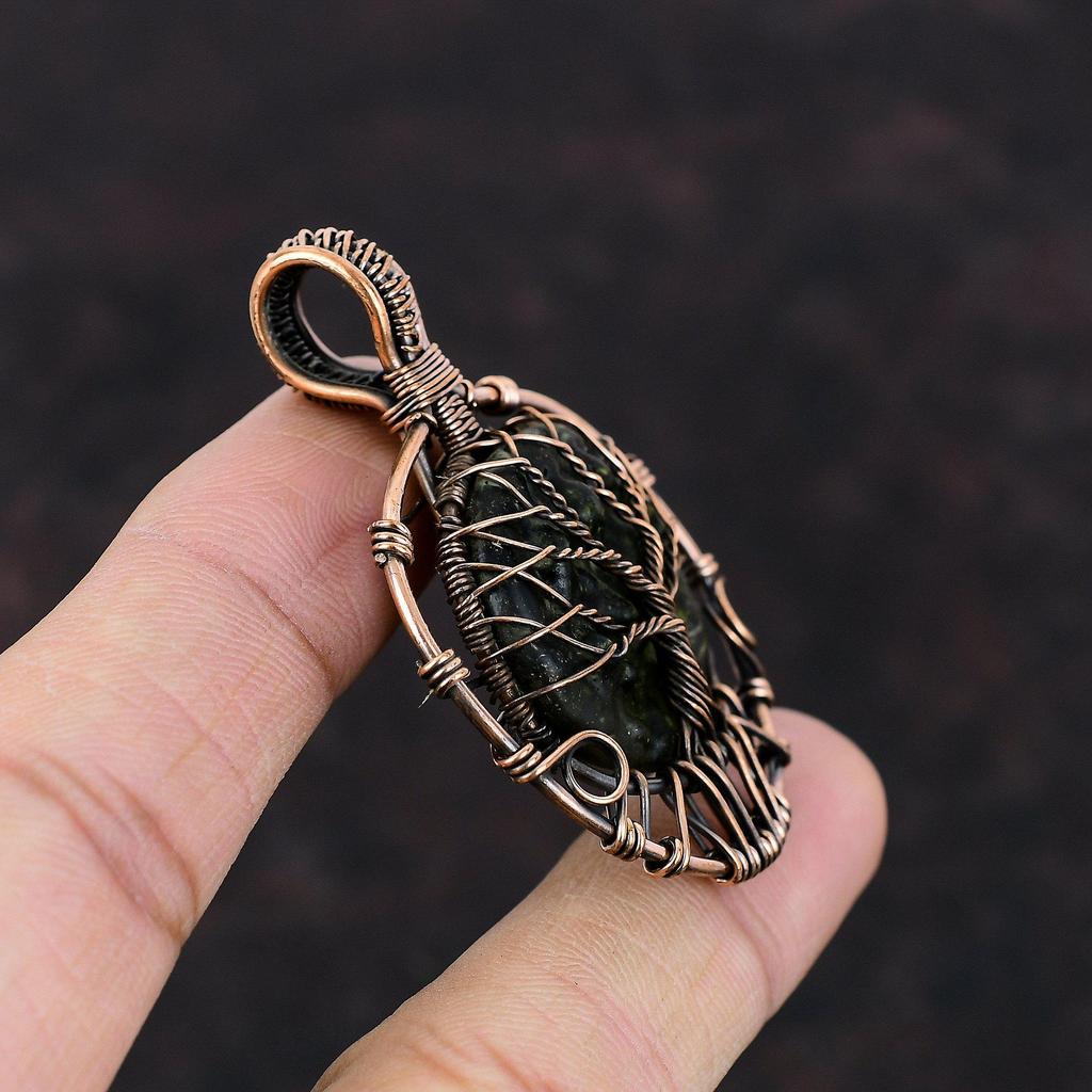 Кулон из молдавита «Дерево жизни», обернутый медной проволокой, уникальный кулон из драгоценных камней «Дерево жизни», ювелирное изделие ручной работы из меди, подарок для нее