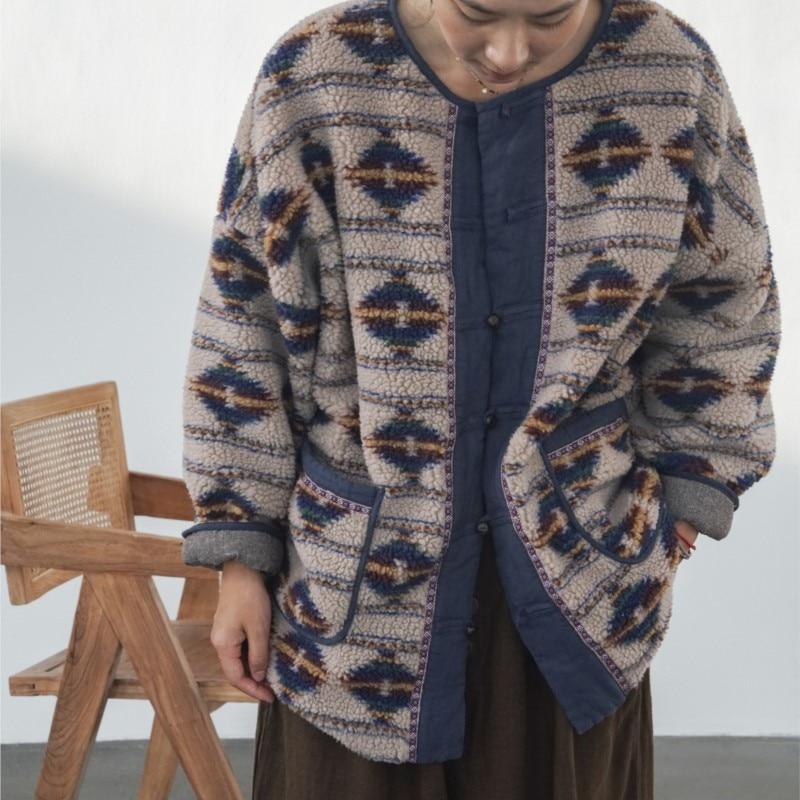 Johnature Женские винтажные теплые флисовые зимние парки с круглым вырезом и длинными рукавами на пуговицах, парки с цветочным принтом и свободными карманами