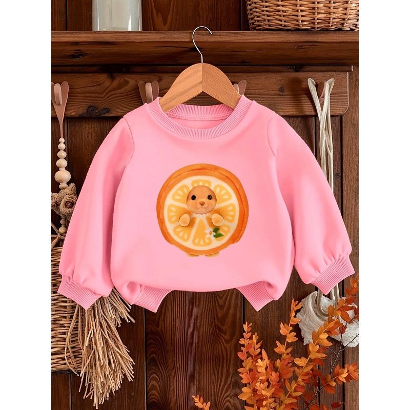 Cute Orange Rabbit Print | Thin Comfortable Round Neck Hoodie For 0-3 Year Old Baby Girls In Spring And Autumn