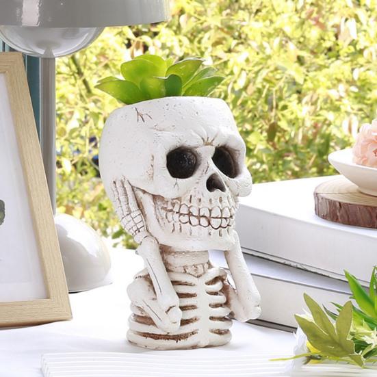 Хэллоуин Череп Кашпо Горшок Смола Скелет Фигурка Цветочный Горшок Крытый Открытый Суккуленты Растения Контейнер Домашний Балкон Сад Украшения