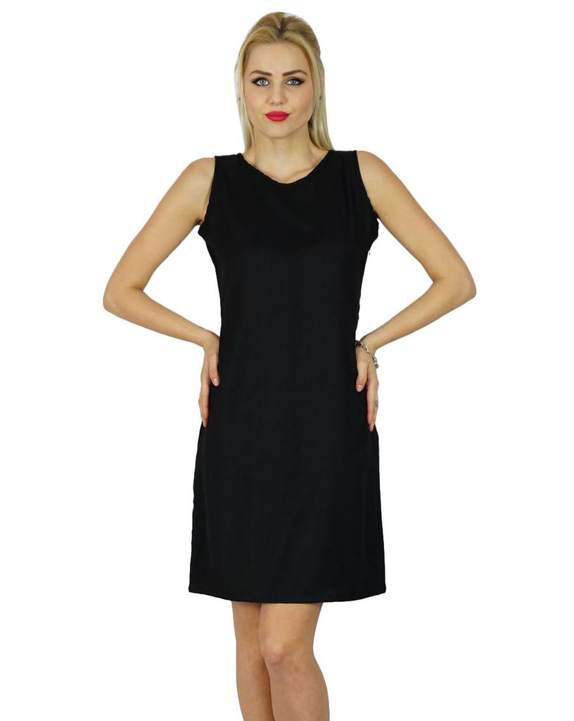 Bimba Women Short Mini Black Dress Sleeveless Rayon Made Bodycon Dress
