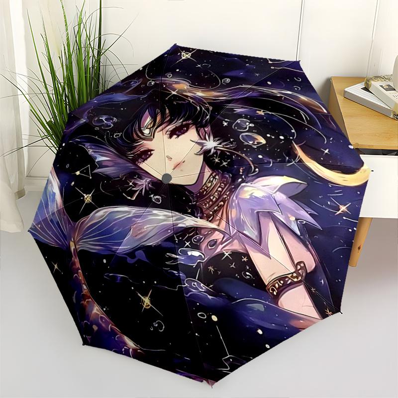 1pc Starry Night Mermaid Automatic Opening Folding Umbrella with Constellation Print, 8 Bone Iron Frame, Outdoor for Fans, Travelers, Daily Use,