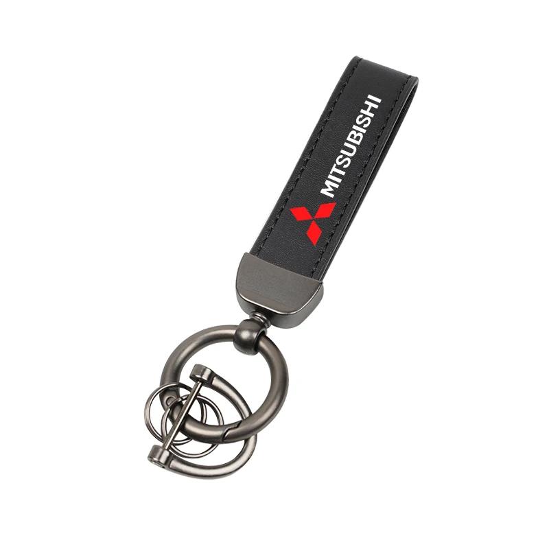 Premium Leather Car Key Fob Keyring Car Interior Accessories for Mitsubishi Outlander Lancer Grandis Airtrek Dignity