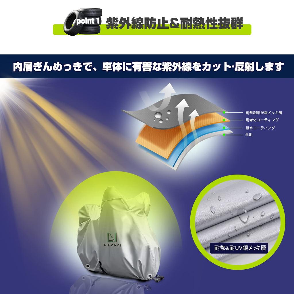 LIBZAKI [Improved Material] Motorcycle Cover L-BOX, Fits Medium-Sized Motorcycles Up To 210 Cm, Silver Body Cover with Storage Bag