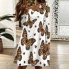 Women Plus Size Long Sleeve Scallop Neck Printed White Dress
