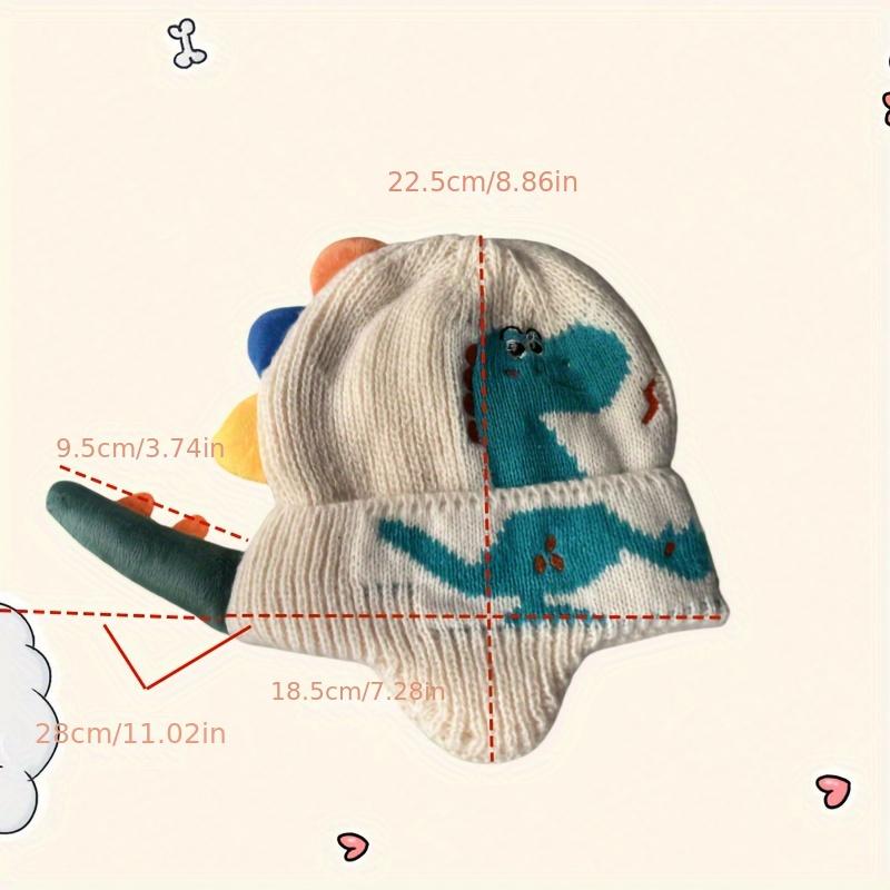 [Holiday Beanie] Lightweight White Acrylic Dinosaur Knit Beanie Hat | Holiday Themed Windproof Ear Protection for Ages 3-14 - Machine Washable