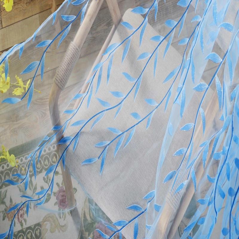 1 шт. Элегантные современные тюлевые шторы для гостиной, спальни, кухни, зеленые прозрачные шторы с листьями для окон, тюлевые шторы, занавески