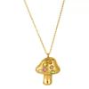 Titanium Steel Gold Mushroom Necklace Lucky Symbol Embedded with Zirconium Pendant Plated with True Gold for Color Protection CLE