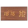 LED Digital Alarm Clock Multipurpose Wooden Clock with Voice Control Humidity Temperature Week Time Display Brown Wood