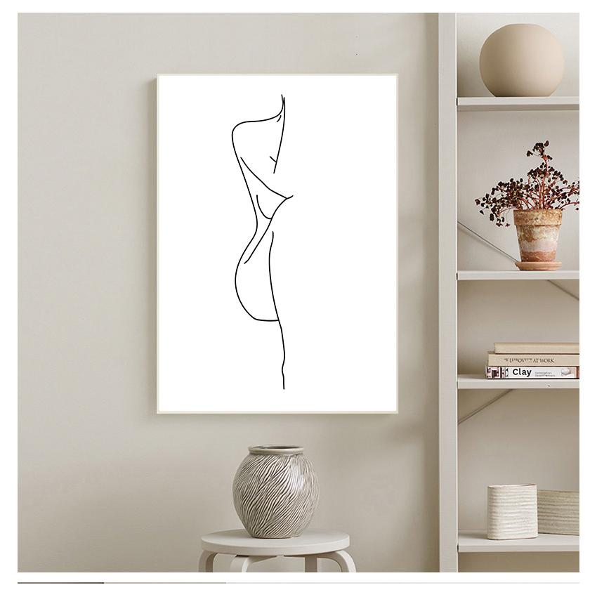 Художественная картина на холсте, черно-белая картина, минималистичный художественный постер, женская фигура, принты, домашний Настенный декор, обнаженное женское тело, рисунок линии