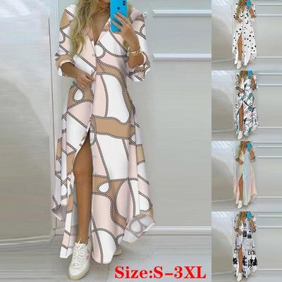 2022 Женское платье-рубашка в стиле бохо Лето с отложным воротником Однобортное длинное платье на пуговицах Женское сексуальное модное платье макси с буквенным принтом