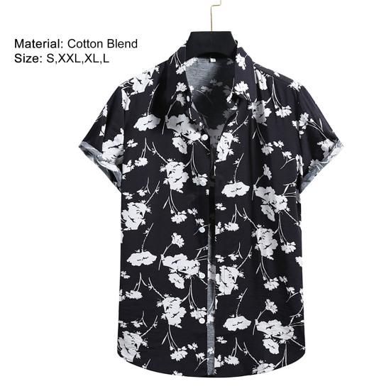 Men Shirt Contrast Color Soft Turn-down Collar Short Sleeve Summer Top for Vacation