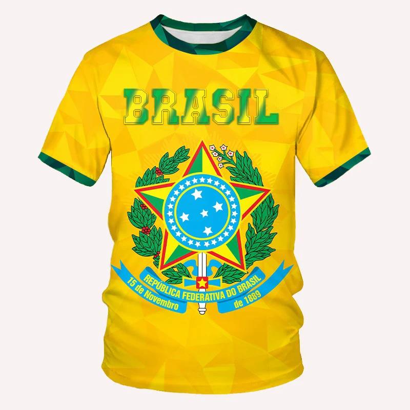 Brazilian Men's T Shirt O Neck Short Sleeve Fashion Brazil Fiag Print Streetwear Oversized Loose Camisa Brasil Male Clothing