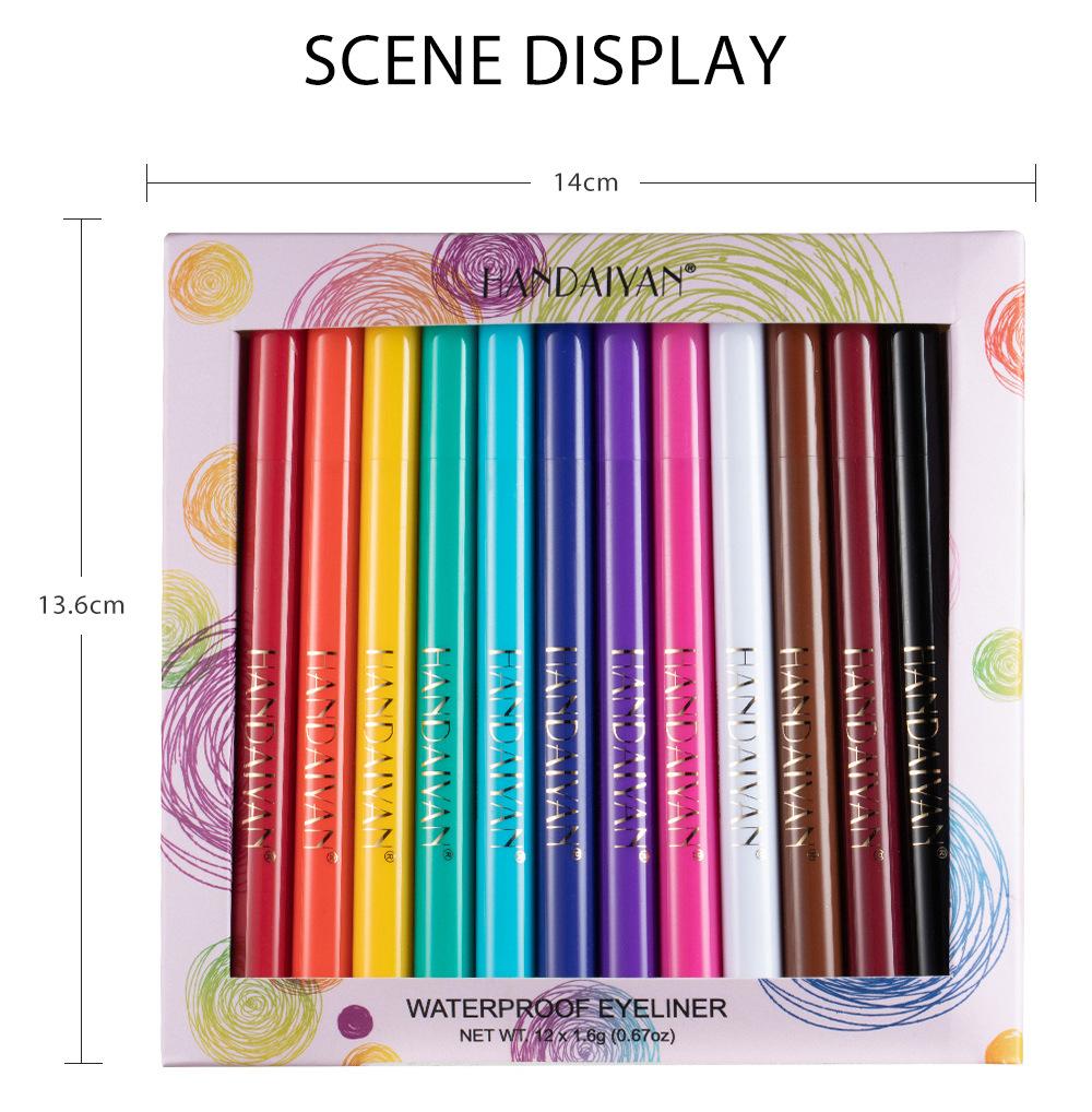 12-Color Rainbow Eyeliner Set, Waterproof Colorful Liquid Eyeliner Pen Kit, Matte Quick-Drying Smudge-Proof Eye Makeup Set for Women (12 Pcs)
