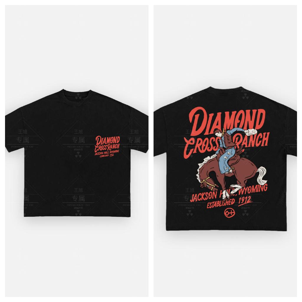 Хлопковая футболка Diamond Cross Ranch Унисекс Мужская Женская Летняя с коротким рукавом Модный топ Повседневная Винтажная мода Ежедневная Винтажная футболка