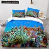 Подводный мир King Queen Пододеяльник Мультяшный океан Животные Комплект постельного белья для детей Рыбы Коралл Морская жизнь Мягкий полиэстеровый пододеяльник