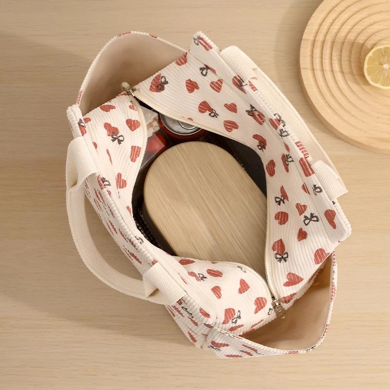 Corduroy Lunch Bag, Handheld Insulated Bag, Portable Lunch Box, Kids Multifunctional Storage Tote Bag, Camping Picnic Bag