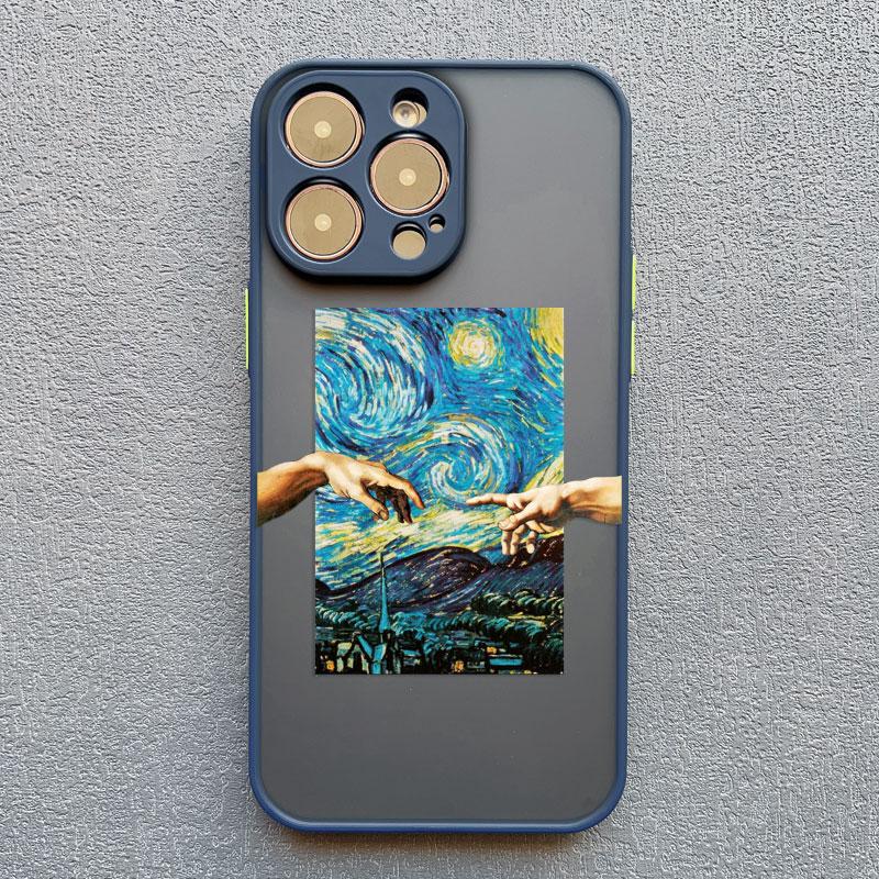Мультяшный чехол для телефона 'Звездное небо и волны' для iPhone 16 15 14 Pro Max 13 12 11 Pro Max Mini XR XS X 7 8Plus Творческий чехол 'Картина маслом'